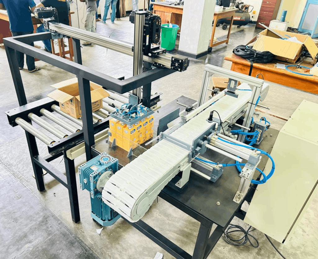 Design and Fabrication of an Automated Cologne Line Packing End
